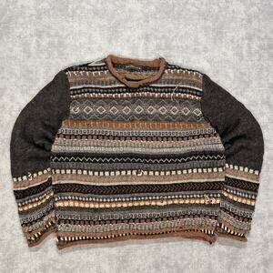 Alpaca 111 fair-isle geometric striped casual distressed sweater Peru womens S